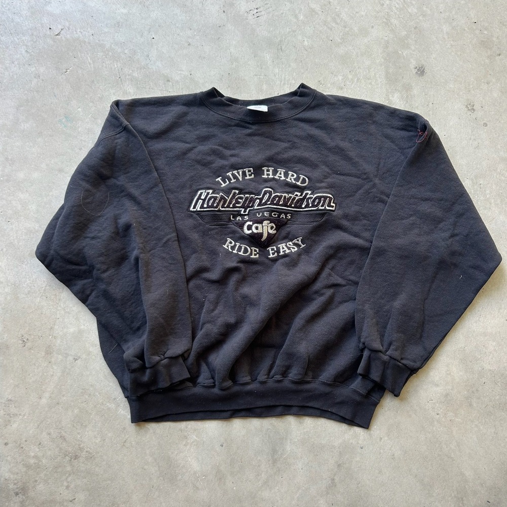 Harley Davidson Cafe Las Vegas Sweatshirt Black Embroidered Live Hard Ride Easy